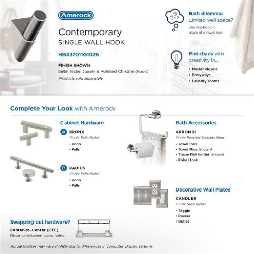 Acclivity Zinc Satin Nickel / Polished Chrome Hook 9