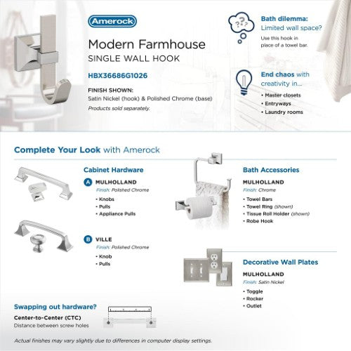 Burbank Zinc Satin Nickel / Polished Chrome Hook 9