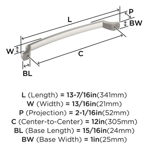 Bellamy Zinc Satin Nickel Appliance Pull 3