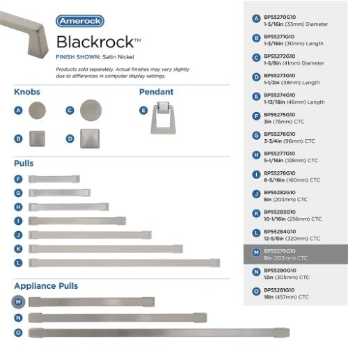 Blackrock Zinc Satin Nickel Appliance Pull 17