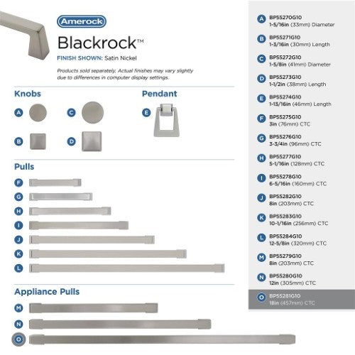 Blackrock Zinc Satin Nickel Appliance Pull 15