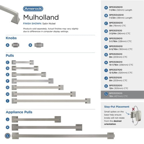 Mulholland Zinc Satin Nickel Appliance Pull 14