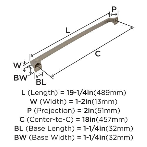 Mulholland Zinc Satin Nickel Appliance Pull 6