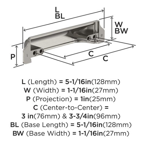 Haven Zinc Satin Nickel Cabinet Pull 2