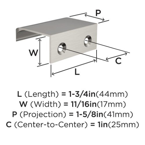 Streamline Tab Zinc Satin Nickel Cabinet Pull 3