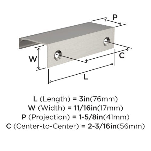 Streamline Tab Zinc Satin Nickel Cabinet Pull 4