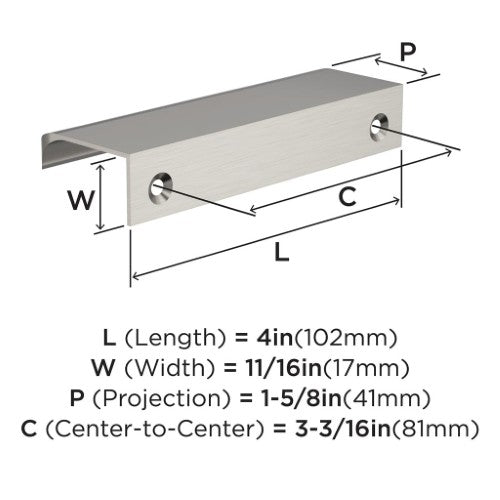 Streamline Tab Zinc Satin Nickel Cabinet Pull 4