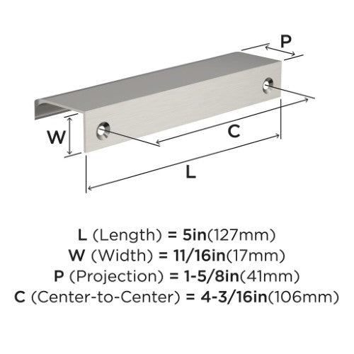 Streamline Tab Zinc Satin Nickel Cabinet Pull 5