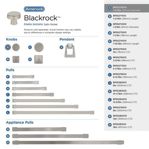 Blackrock Zinc Satin Nickel Cabinet Knob 27