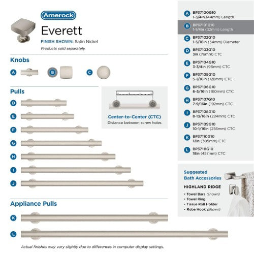 Everett Zinc Satin Nickel Cabinet Knob 17