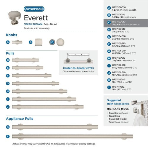 Everett Zinc Satin Nickel Cabinet Knob 18