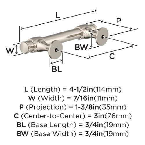Winsome Zinc Satin Nickel Cabinet Pull 9