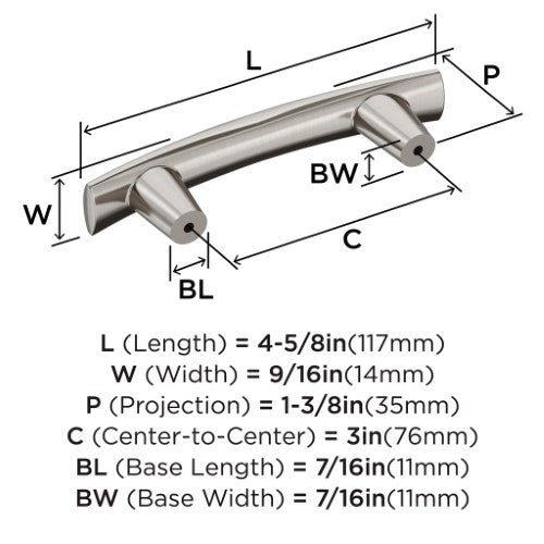 Willow Zinc Satin Nickel Cabinet Pull 8