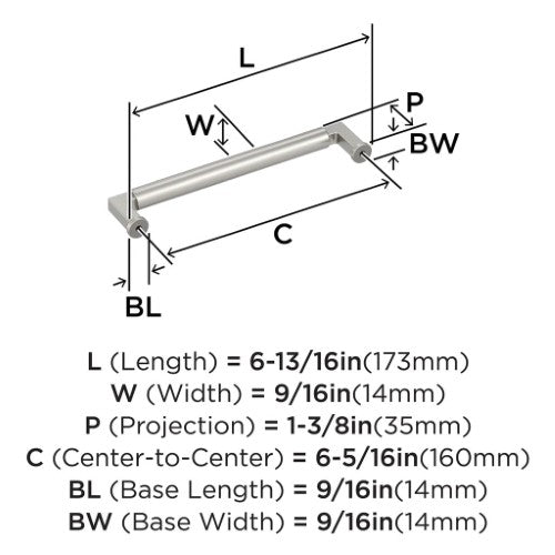 Balon Zinc Satin Nickel Cabinet Pull 14