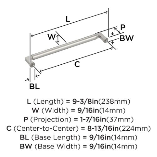 Balon Zinc Satin Nickel Cabinet Pull 16