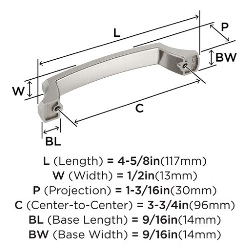 Bellamy Zinc Satin Nickel Cabinet Pull 9