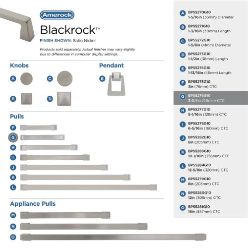 Blackrock Zinc Satin Nickel Cabinet Pull 36