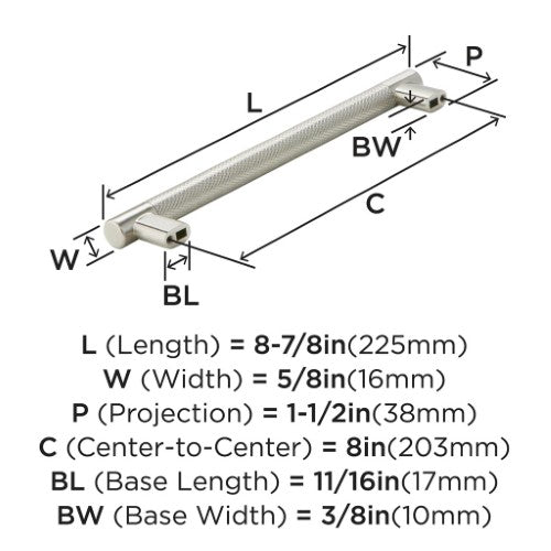 Bronx Zinc & Stainless Steel Satin Nickel Cabinet Pull 12