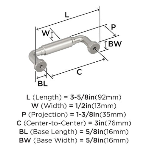 Coble Zinc Satin Nickel Cabinet Pull 9