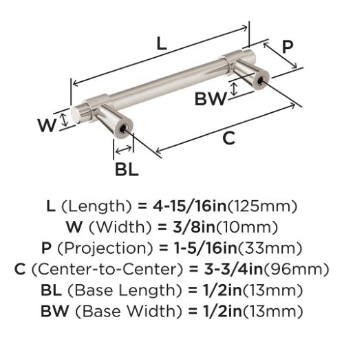 Destine Zinc Satin Nickel Cabinet Pull 10