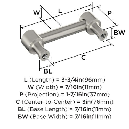 Dupont Circle Zinc Satin Nickel Cabinet Pull 11