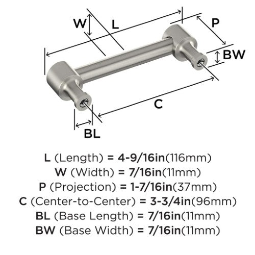 Dupont Circle Zinc Satin Nickel Cabinet Pull 12