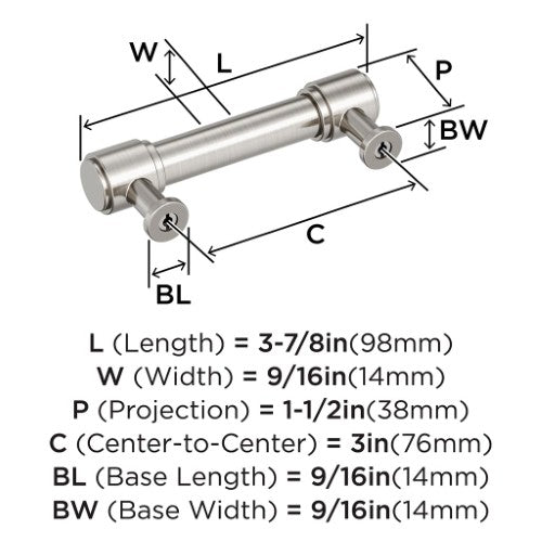 Faircrest Zinc & Steel Satin Nickel Cabinet Pull 11