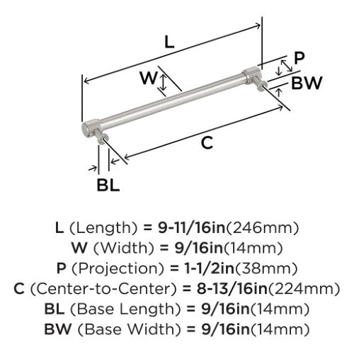 Farewind Zinc Satin Nickel Cabinet Pull 16
