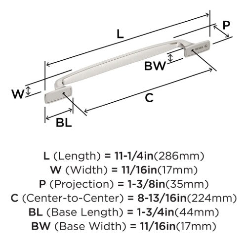 Highland Ridge Zinc Satin Nickel Cabinet Pull 12