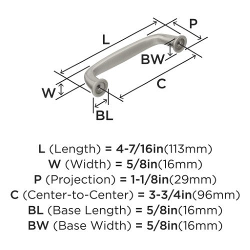 Kane Zinc Satin Nickel Cabinet Pull 12