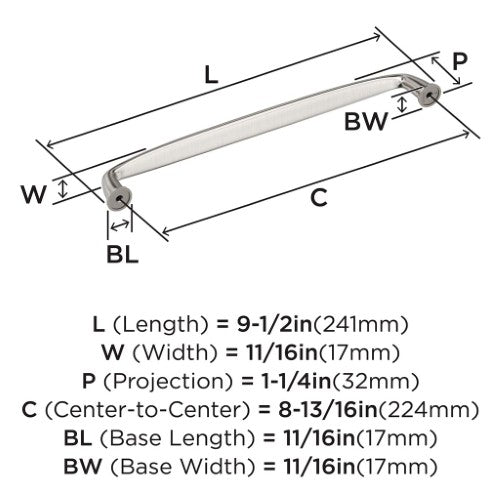 Kane Zinc Satin Nickel Cabinet Pull 14