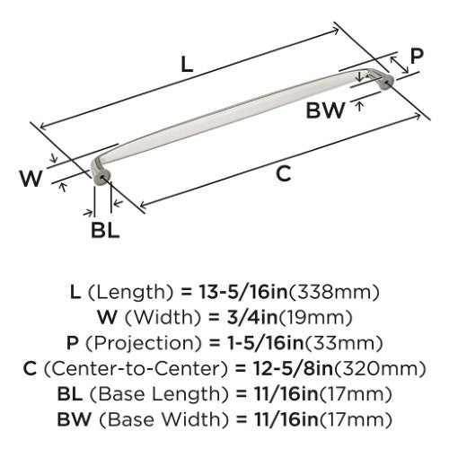 Kane Zinc Satin Nickel Cabinet Pull 15