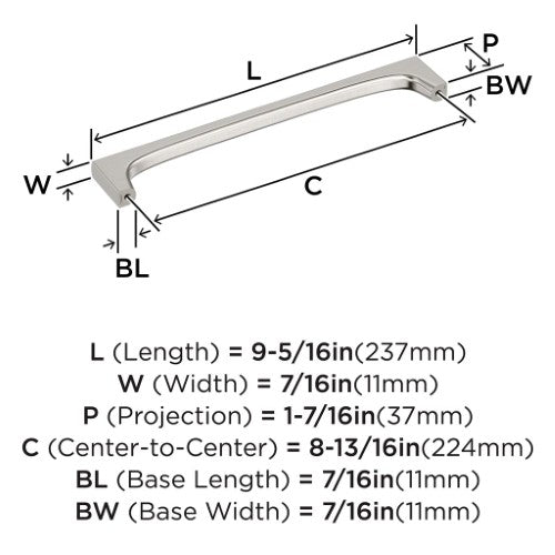 Merced Zinc Satin Nickel Cabinet Pull 16