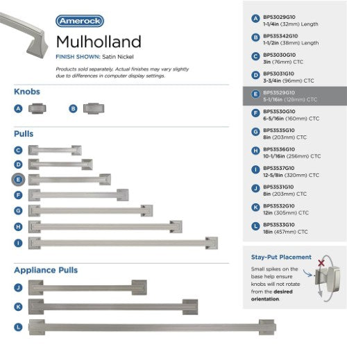 Mulholland Zinc Satin Nickel Cabinet Pull 44