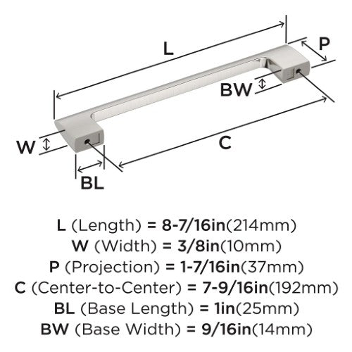 Riva Zinc Satin Nickel Cabinet Pull 15