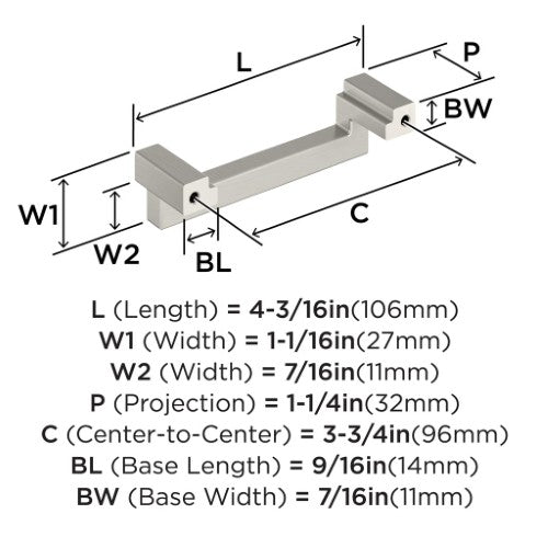 Rockhurst Zinc Satin Nickel Cabinet Pull 8