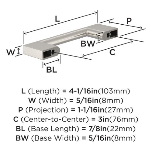 Cityscape Zinc Satin Nickel Cabinet Pull 7