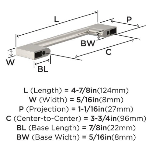 Cityscape Zinc Satin Nickel Cabinet Pull 8