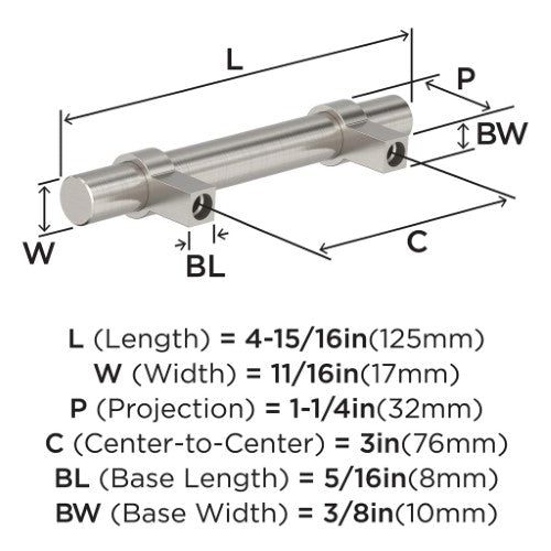 Central Zinc Satin Nickel Cabinet Pull 5