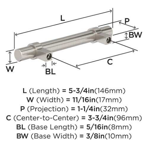 Central Zinc Satin Nickel Cabinet Pull 6