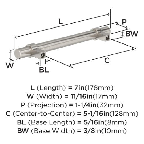 Central Zinc Satin Nickel Cabinet Pull 7