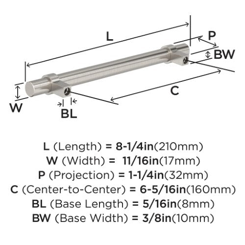 Central Zinc Satin Nickel Cabinet Pull 8