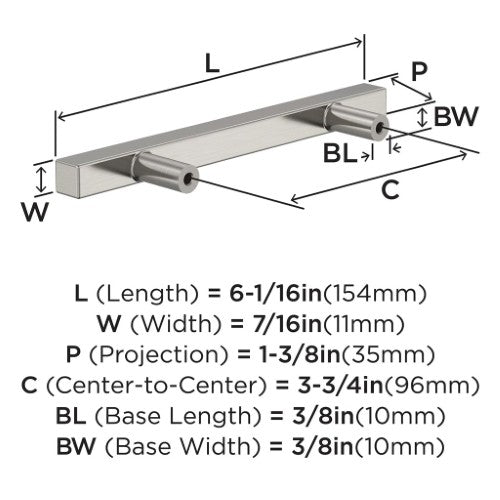 Bar Pulls Square Zinc Satin Nickel Cabinet Pull 6
