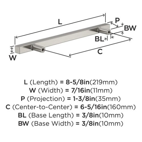 Bar Pulls Square Zinc Satin Nickel Cabinet Pull 8