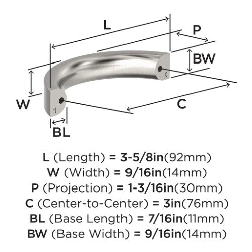 Parabolic Zinc Satin Nickel Cabinet Pull 5