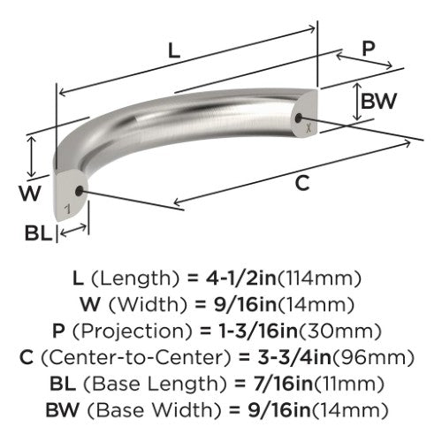 Parabolic Zinc Satin Nickel Cabinet Pull 6