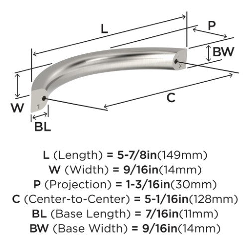 Parabolic Zinc Satin Nickel Cabinet Pull 7
