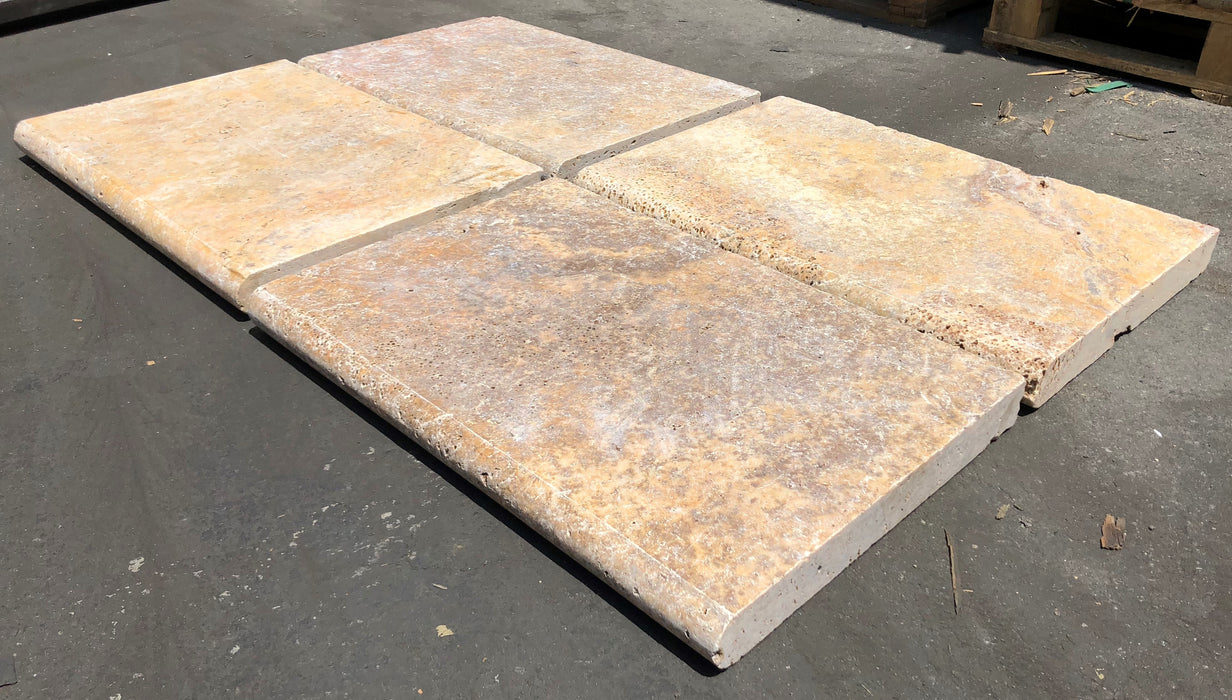 Clearance Sale! Scabos Cross Cut Bullnose Travertine Coping - Tumbled