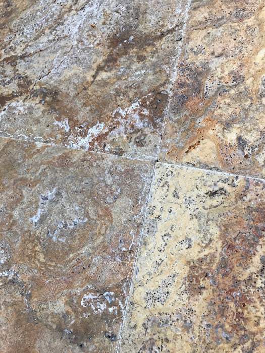 Scabos Cross Cut Travertine Tile Chiseled & Brushed - 1