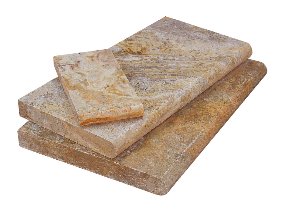 Clearance Sale! Scabos Cross Cut Bullnose Travertine Coping - Tumbled